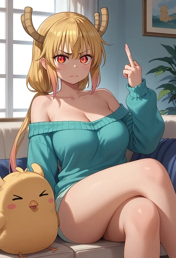 kobayashi_san_chi_no_maidragon,tohru_(maidragon),off-shoulder,sweater  - AI generated anime art