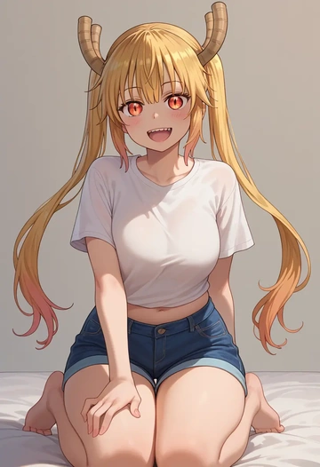 kobayashi_san_chi_no_maidragon,tohru_(maidragon),denim shorts  - AI generated anime art