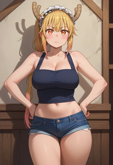 kobayashi_san_chi_no_maidragon,tohru_(maidragon),shorts,sexy  - AI generated anime art