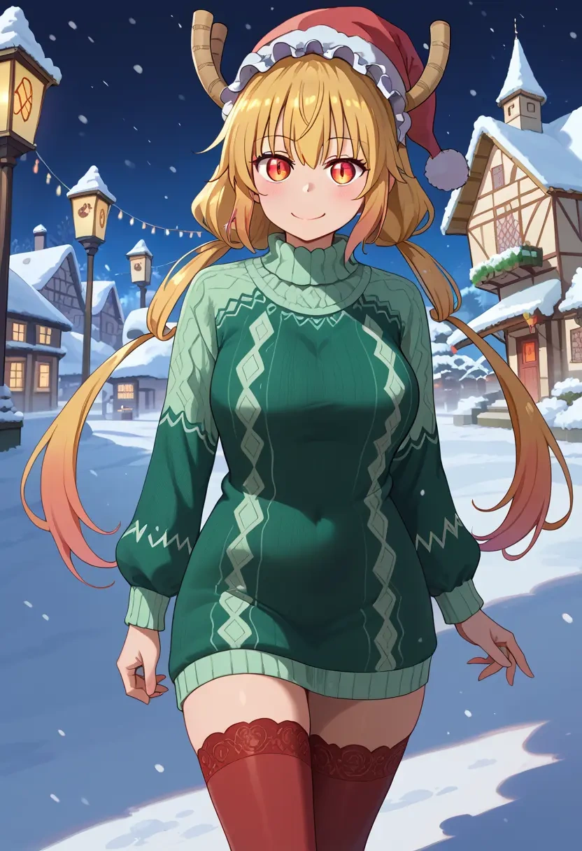 kobayashi_san_chi_no_maidragon,tohru_(maidragon),Christmas,sweater dress,stockings  - 