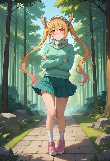 kobayashi_san_chi_no_maidragon,tohru_(maidragon),spring,student uniform,knit sweater  - AI generated anime art