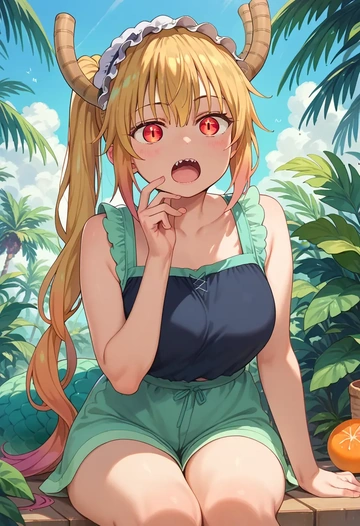 kobayashi_san_chi_no_maidragon,tohru_(maidragon),sleeveless top,bike shorts  - AI generated anime art