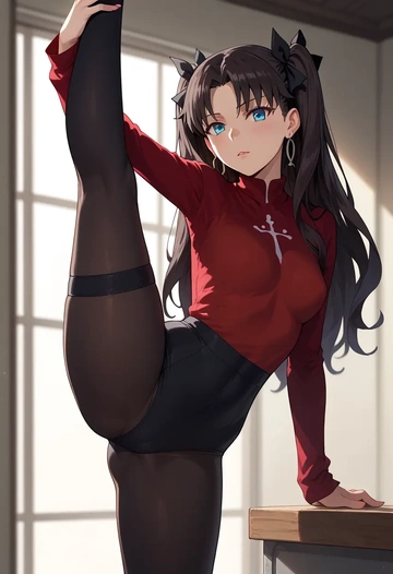 fate_(series),tohsaka_rin,yoga, standing split,sexy,  - AI generated anime art