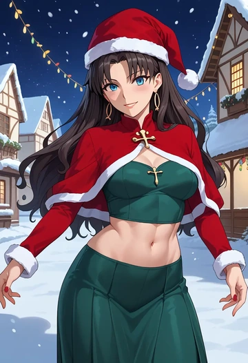 fate_(series),tohsaka_rin,Christmas,dress  - AI generated anime art