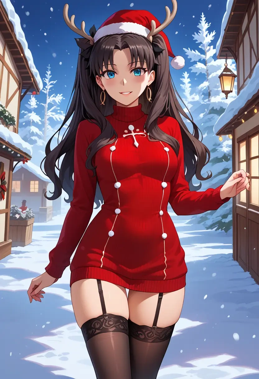 fate_(series),tohsaka_rin,sweater,stockings,Thigh garters  - 