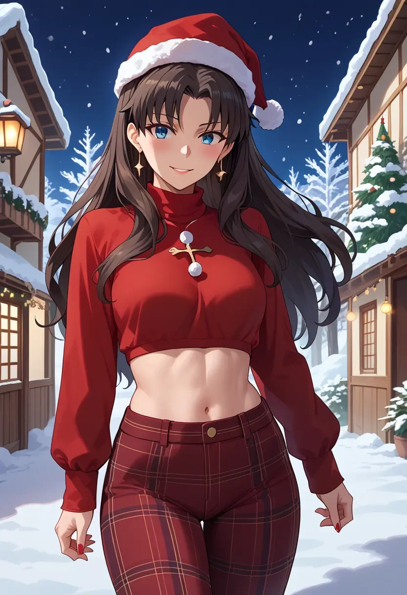 fate_(series),tohsaka_rin,Christmas,plaid trousers  - 