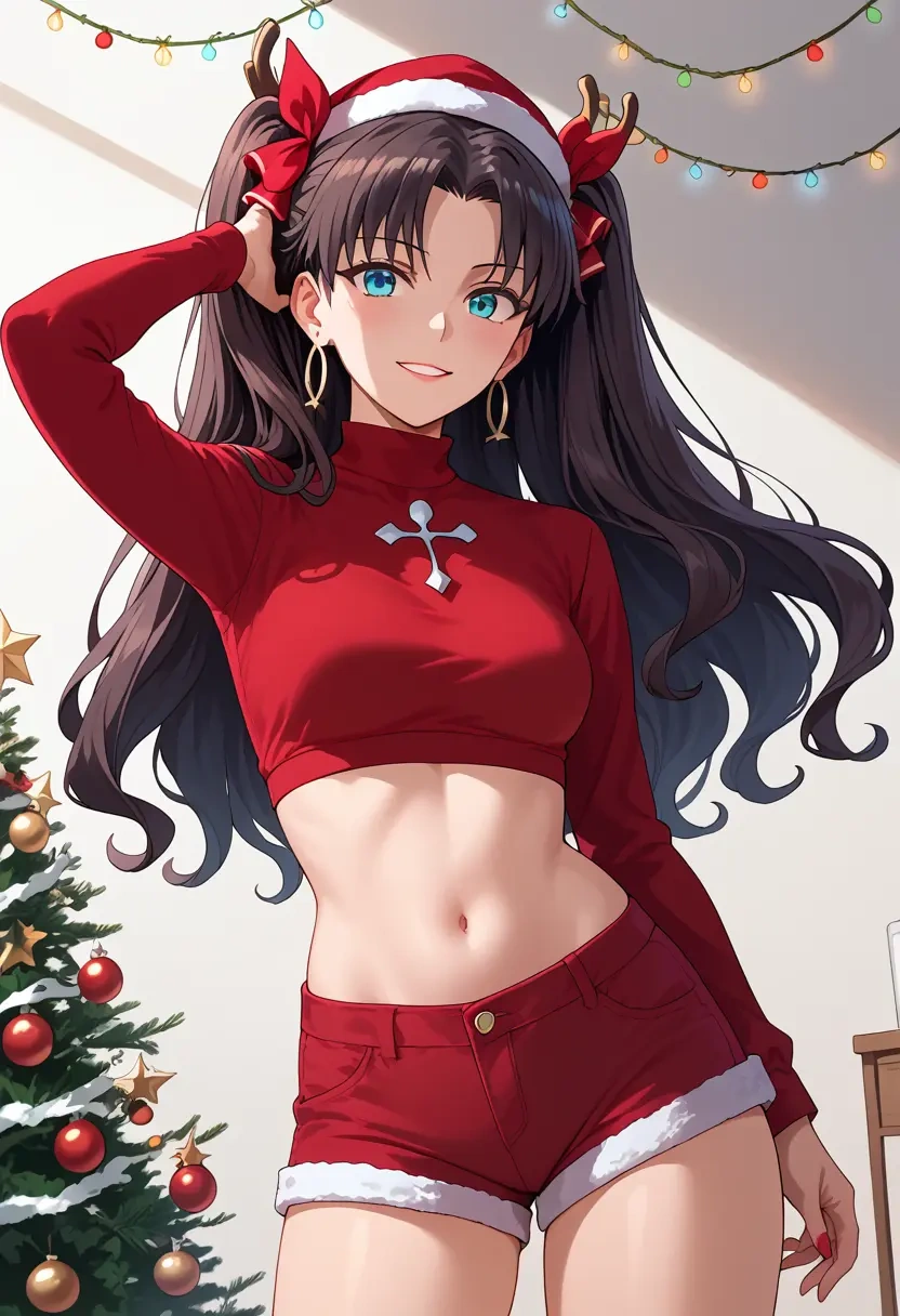 fate_(series),tohsaka_rin,Christmas,red velvet shorts  - 