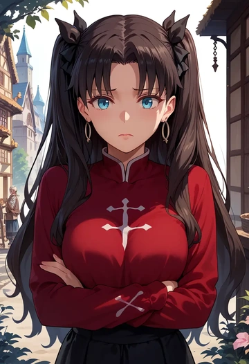 fate_(series),tohsaka_rin,pop art shirt,dolphin shorts  - AI generated anime art