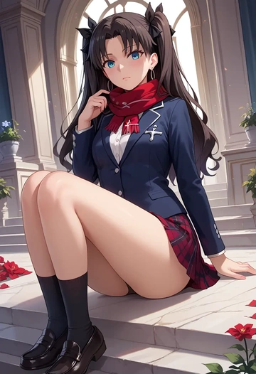 fate_(series),tohsaka_rin,winter,student uniform,plaid skirt  - AI generated anime art