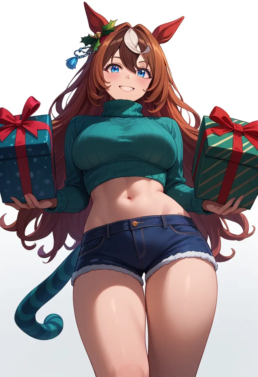 umamusume,tokai_teio_(umamusume),Christmas,red velvet shorts,turtleneck sweater  - 