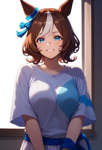 umamusume,tokai_teio_(umamusume),tie-dye shirt,dolphin shorts  - AI generated anime art