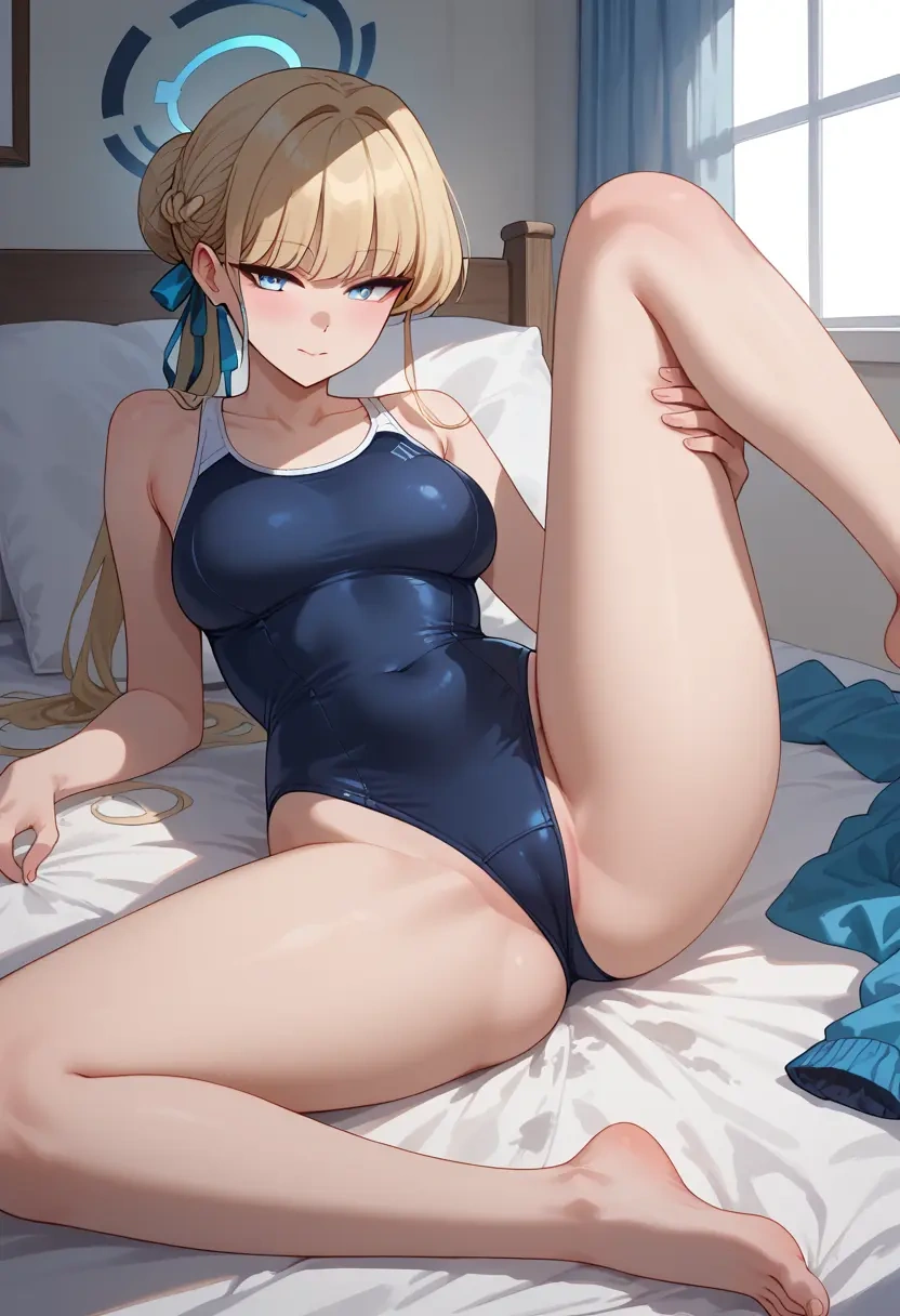 blue_archive,toki_(blue_archive),school swimsuit,swimsuit,spread legs,sexy,one leg up  - 