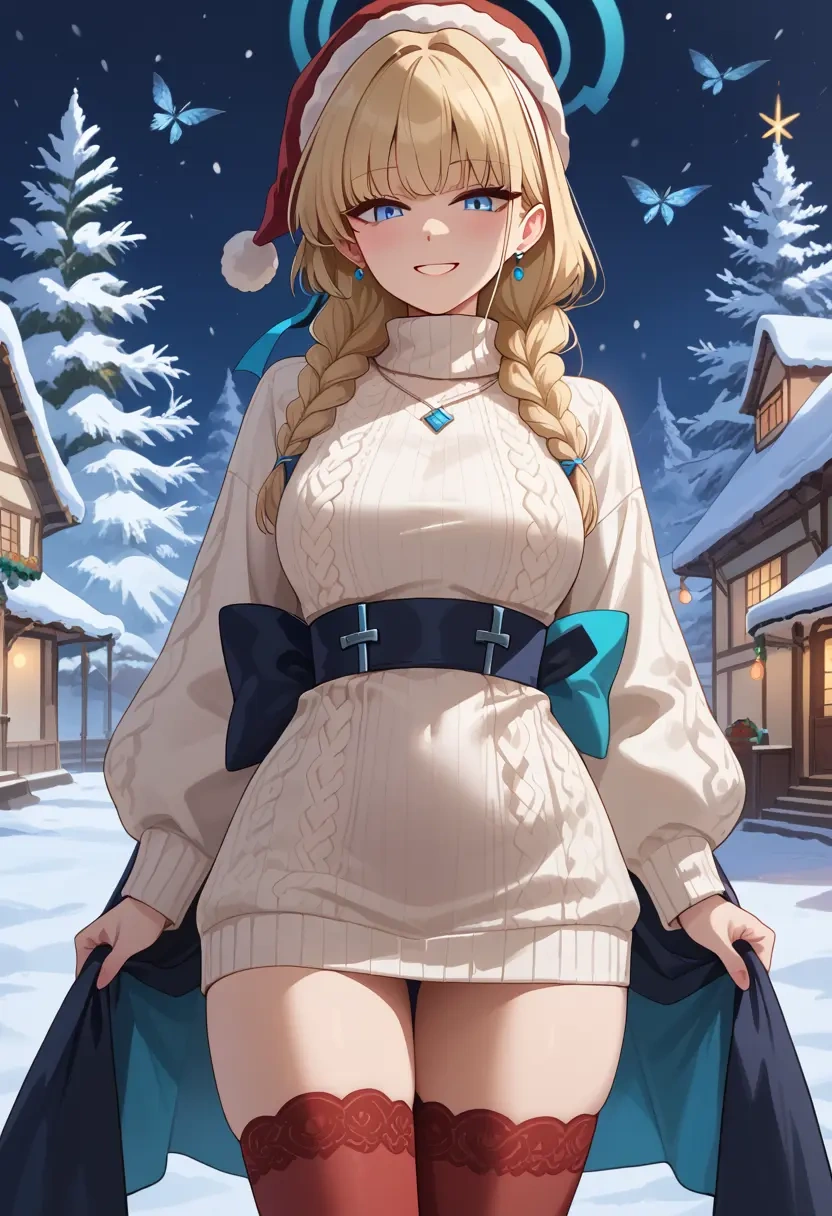 blue_archive,toki_(blue_archive),Christmas,sweater dress,stockings  - 