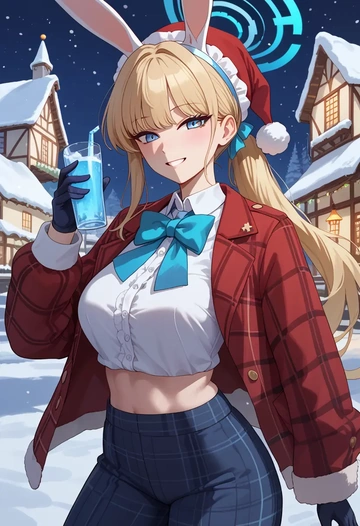 blue_archive,toki_(bunny)_(blue_archive),Christmas,plaid trousers  - AI generated anime art