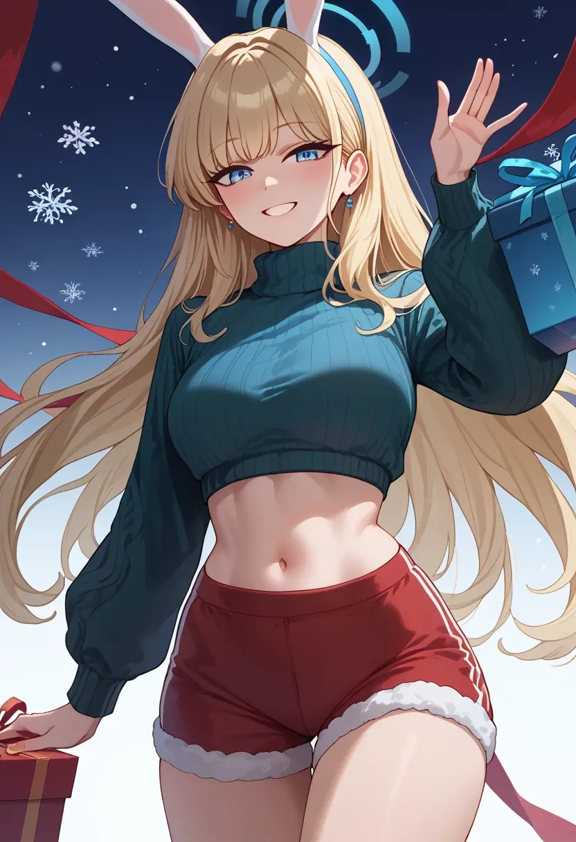 blue_archive,toki_(bunny)_(blue_archive),Christmas,red velvet shorts,turtleneck sweater  - 