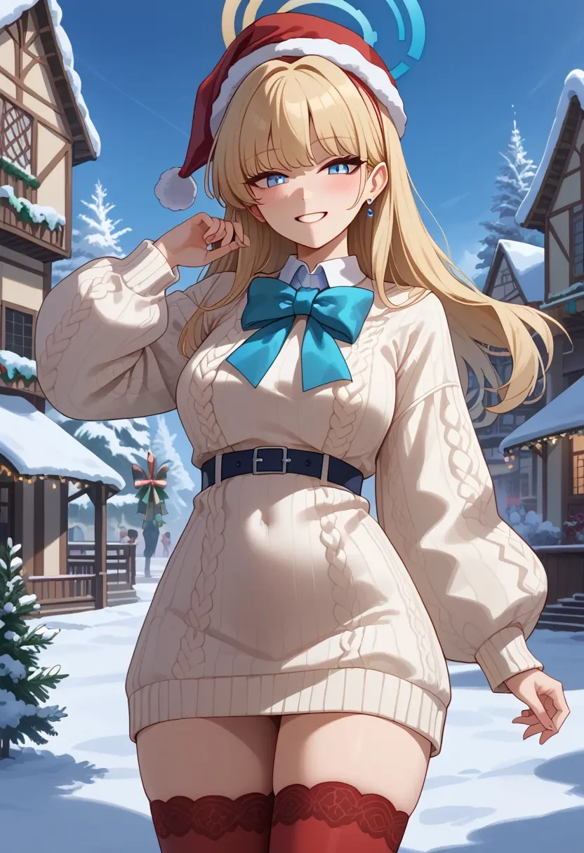 blue_archive,toki_(bunny)_(blue_archive),Christmas,sweater dress,stockings  - 