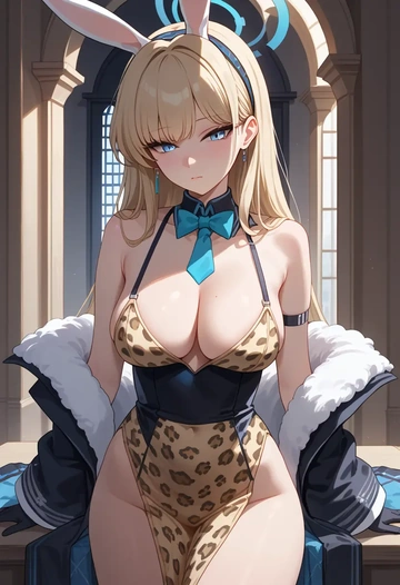 blue_archive,toki_(bunny)_(blue_archive),leopard print,silk slip dress  - AI generated anime art