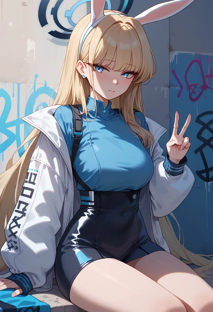 blue_archive,toki_(bunny)_(blue_archive),neon graffiti top,dolphin shorts  - 