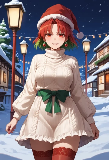 touhou,tokiko_(touhou),Christmas,sweater dress,stockings  - AI generated anime art