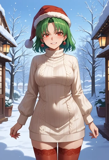 touhou,tokiko_(touhou),Christmas,sweater dress,stockings  - AI generated anime art