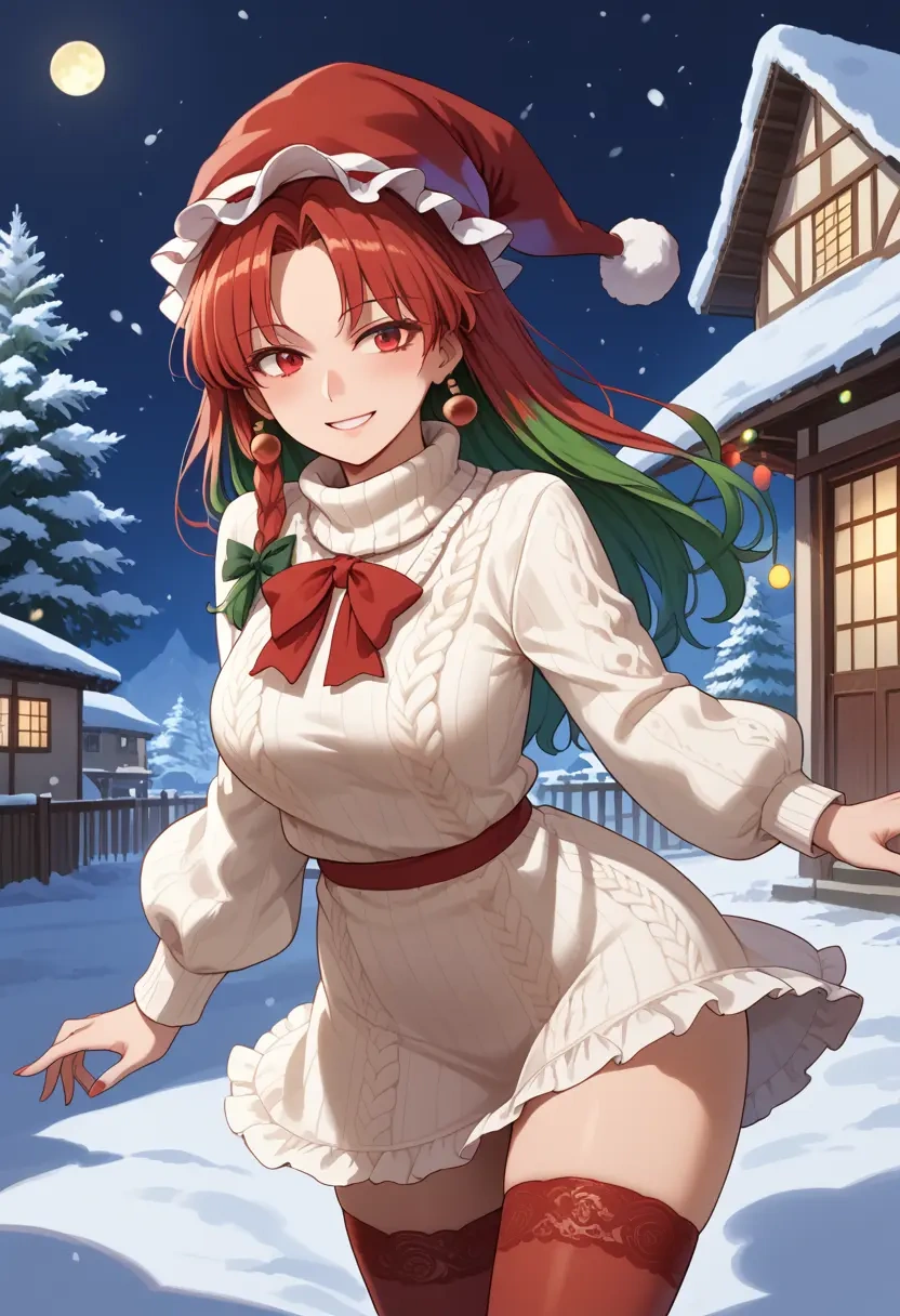 touhou,tokiko_(touhou),Christmas,sweater dress,stockings  - 