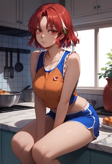 touhou,tokiko_(touhou),tankini top,board shorts  - AI generated anime art