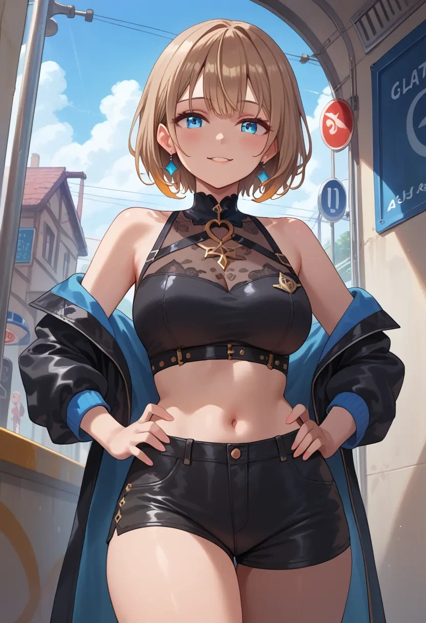 hololive,tokino_sora,leather,shorts,crop top  - 