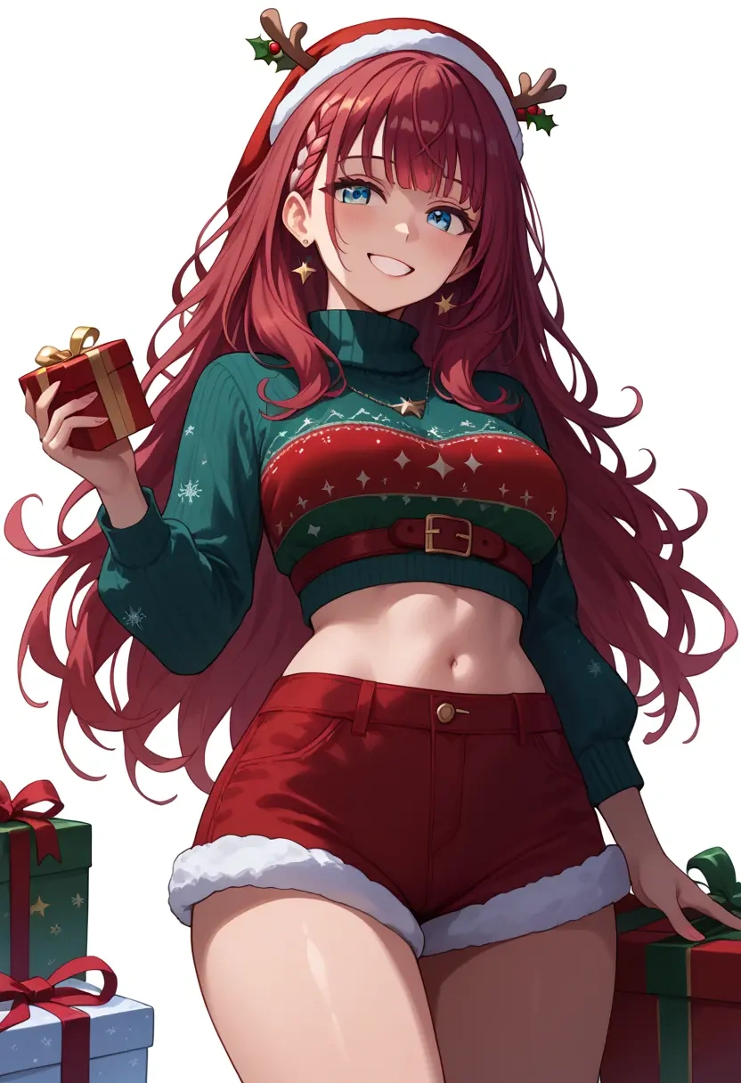 hololive,tokino_sora,Christmas,red velvet shorts,turtleneck sweater  - 