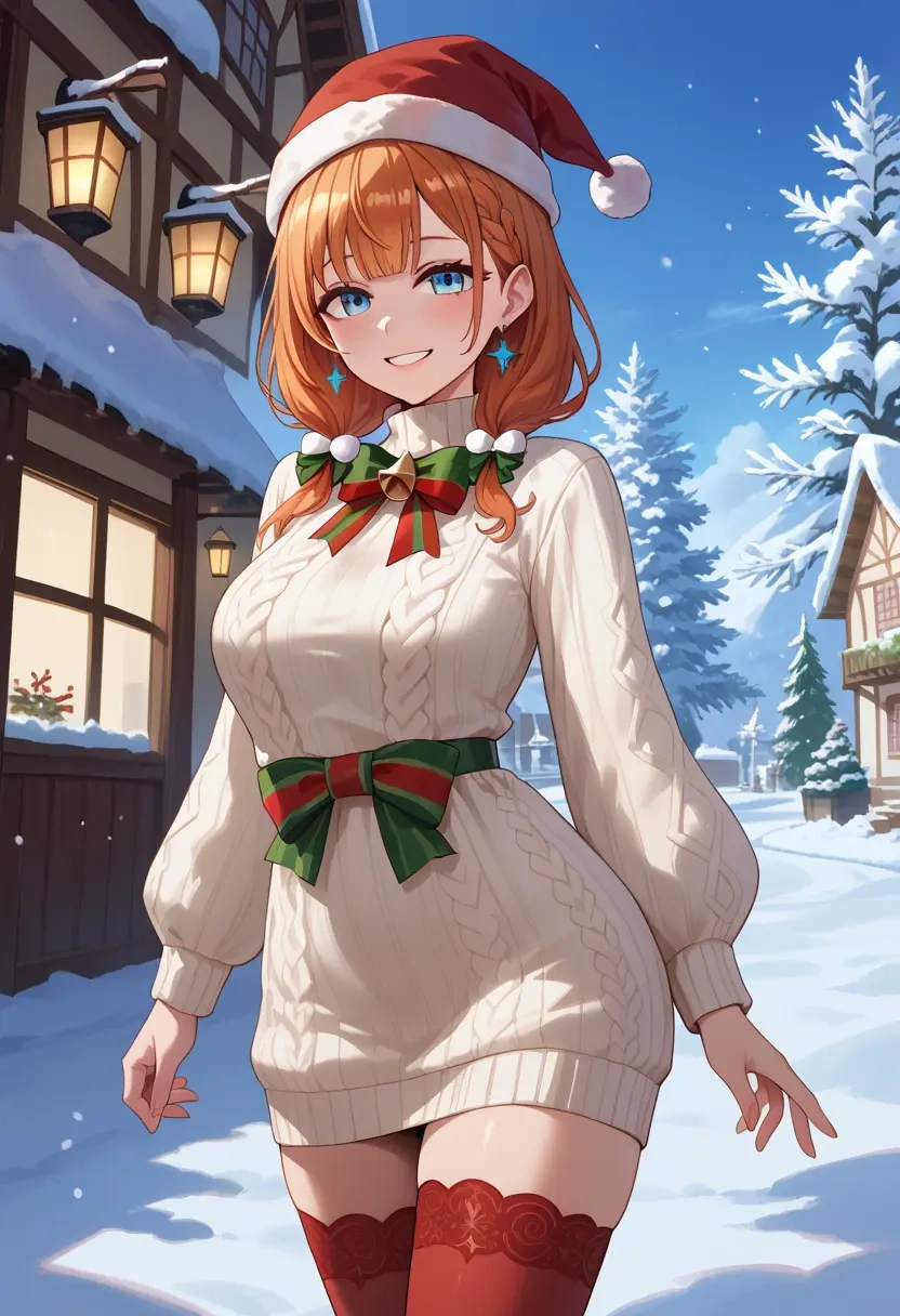 hololive,tokino_sora,Christmas,sweater dress,stockings  - 