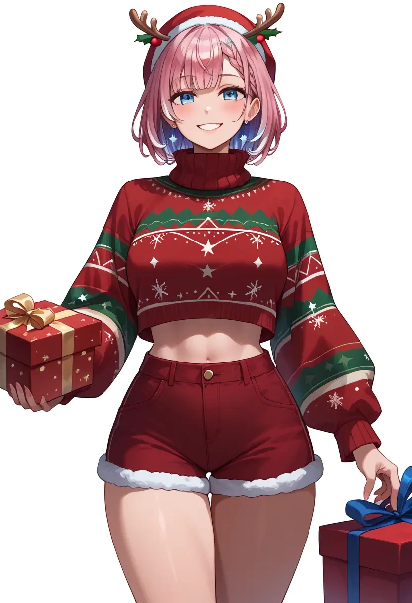 hololive,tokino_sora,Christmas,red velvet shorts,turtleneck sweater  - 