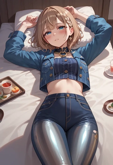 hololive,tokino_sora,denim jacket,cropped,leather leggings  - AI generated anime art