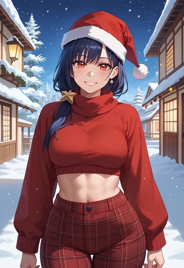 date_a_live,tokisaki_kurumi,Christmas,plaid trousers  - AI generated anime art