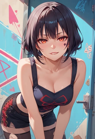 date_a_live,tokisaki_kurumi,patchwork graffiti top,dolphin shorts  - AI generated anime art