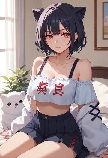 date_a_live,tokisaki_kurumi,off-shoulder top,dolphin shorts  - AI generated anime art