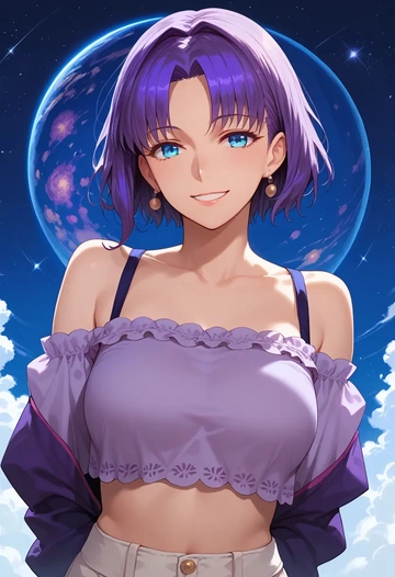 fate_(series),tokitarou_(fate),off-shoulder top,dolphin shorts  - AI generated anime art