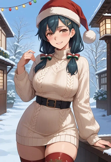 kantai_collection,tokitsukaze_(kancolle),Christmas,sweater dress,stockings  - AI generated anime art