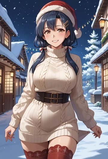 kantai_collection,tokitsukaze_(kancolle),Christmas,sweater dress,stockings  - AI generated anime art