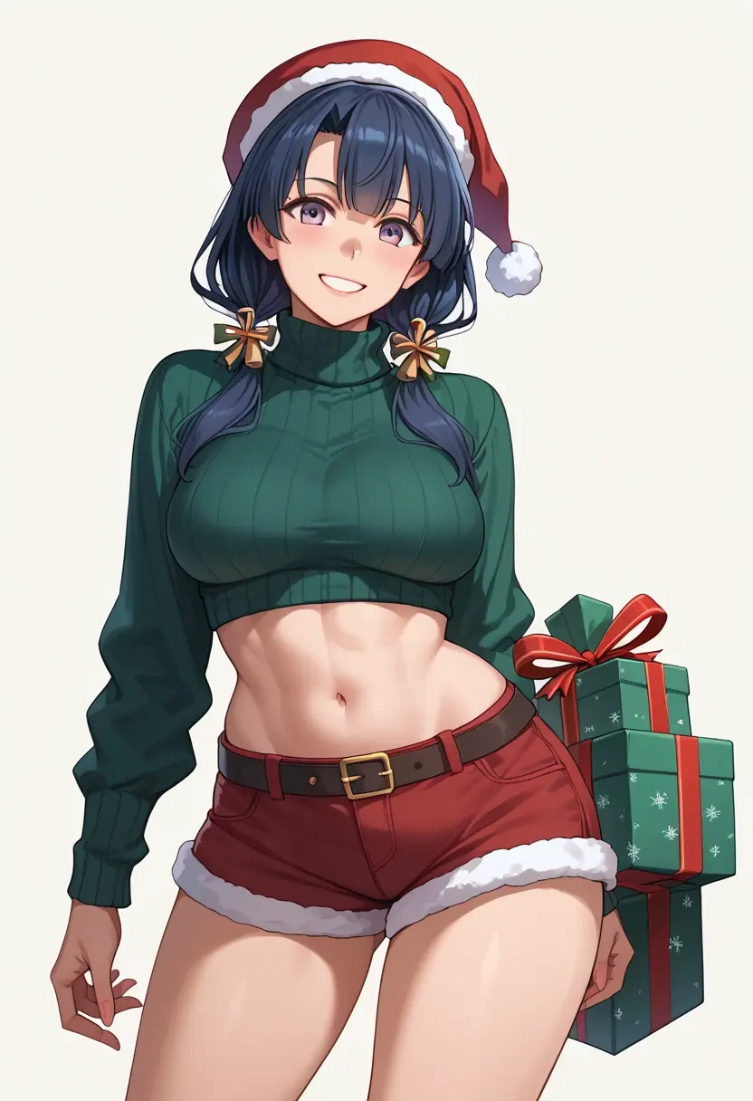 kantai_collection,tokitsukaze_(kancolle),Christmas,red velvet shorts,turtleneck sweater  - 