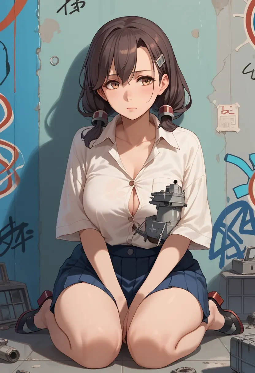 kantai_collection,tokitsukaze_(kancolle),oversized graffiti shirt,dolphin shorts  - 