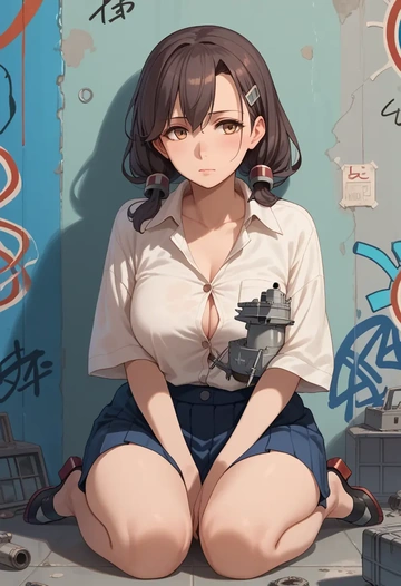 kantai_collection,tokitsukaze_(kancolle),oversized graffiti shirt,dolphin shorts  - AI generated anime art