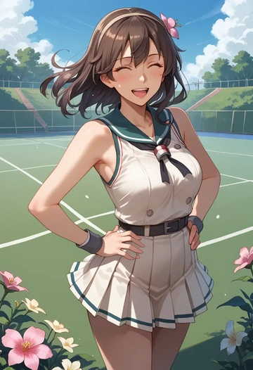 kantai_collection,tokitsukaze_(kancolle),tennis dress,visor,trainers  - AI generated anime art