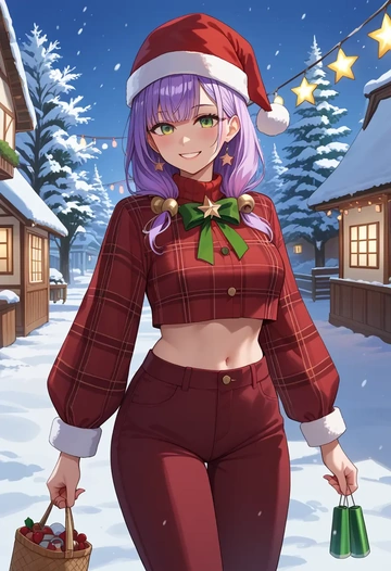 hololive,tokoyami_towa_(1st_costume),Christmas,plaid trousers  - AI generated anime art