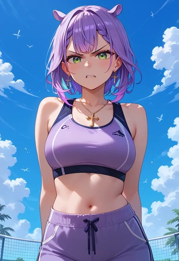 hololive,tokoyami_towa_(1st_costume),sports bra,high-waisted leggings  - AI generated anime art