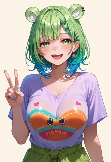 hololive,tokoyami_towa_(1st_costume),tie-dye shirt,dolphin shorts  - AI generated anime art