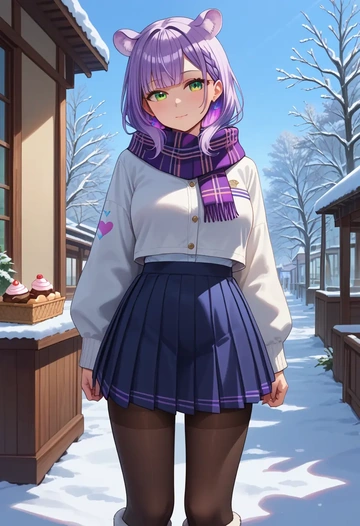 hololive,tokoyami_towa_(1st_costume),winter,student uniform,puffer jacket  - AI generated anime art