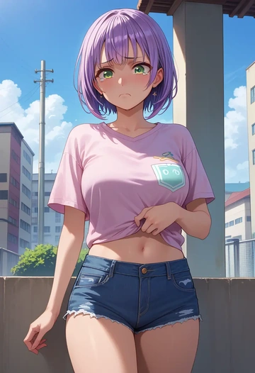 hololive,tokoyami_towa_(jirai_kei),denim shorts  - AI generated anime art