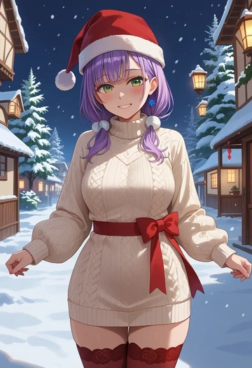 hololive,tokoyami_towa_(jirai_kei),Christmas,sweater dress,stockings  - AI generated anime art