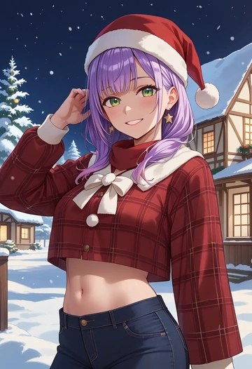 hololive,tokoyami_towa_(jirai_kei),Christmas,plaid trousers  - AI generated anime art