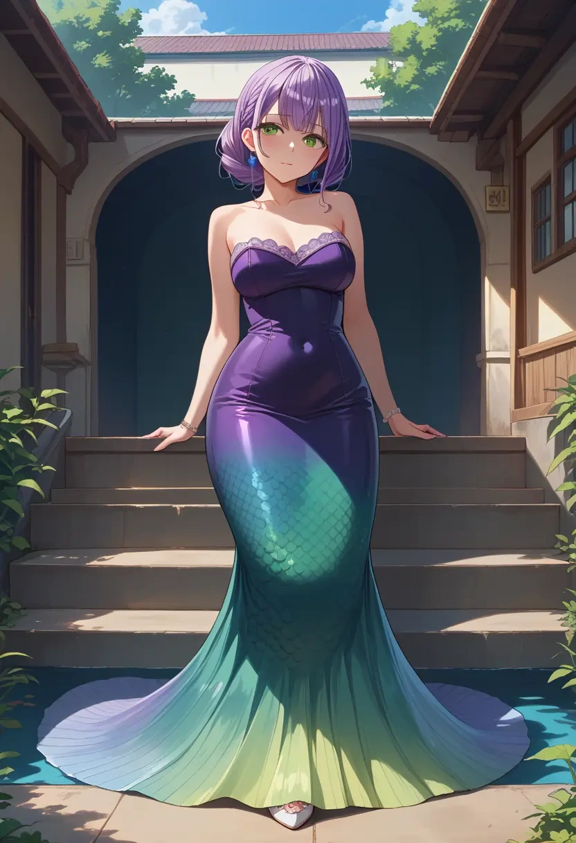 hololive,tokoyami_towa_(jirai_kei),gown,strapless,mermaid silhouette  - 