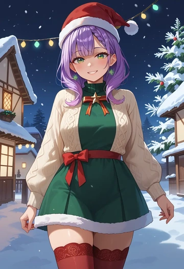 hololive,tokoyami_towa,Christmas,sweater dress,stockings  - AI generated anime art